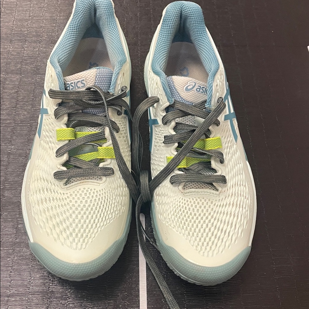 Asics Teal  and Light Blue Tennis Court Shoes